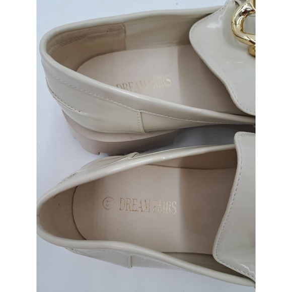 NWOB Dream Pairs Cream Golden Chain Chunky Loafers 11 - Picture 7 of 8